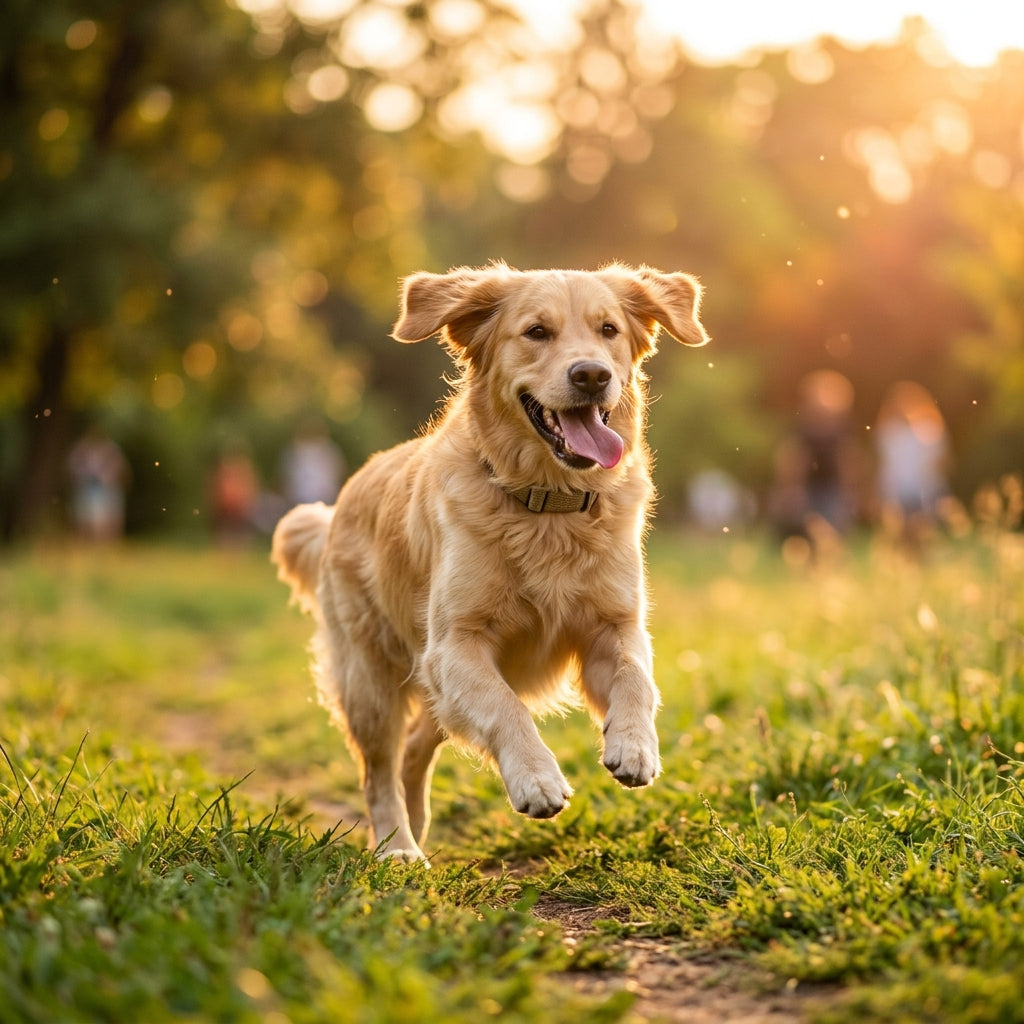 Happy dog running in park